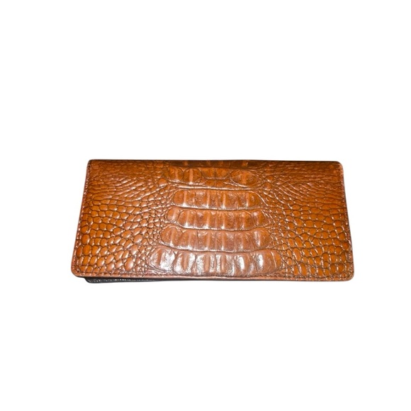 BRAHMIN Vintage Brown Black Leather Crocodile Embossed Wallet